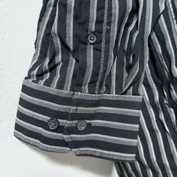 J. Ferrar Black Striped Button Up Collared Shirt Men’s Size 2XL Office Business - Picture 5 of 10